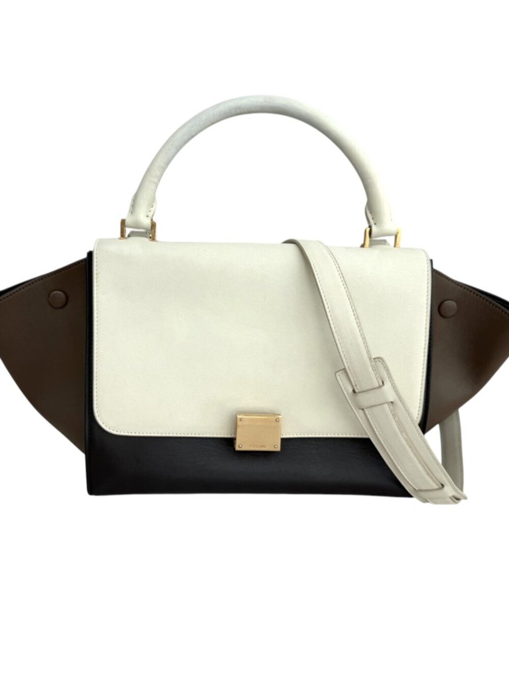 Celine Tricolor Calfskin Trapeze Bag - Off-White, Brown, Black - Picture 2 of 15
